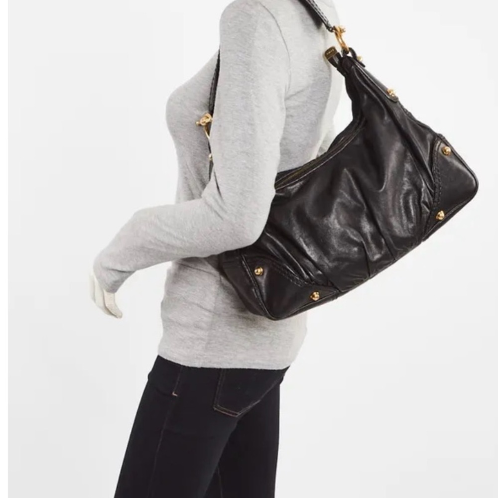 GUCCI Brown Leather Medium Jockey Hobo Bag with gold hardware